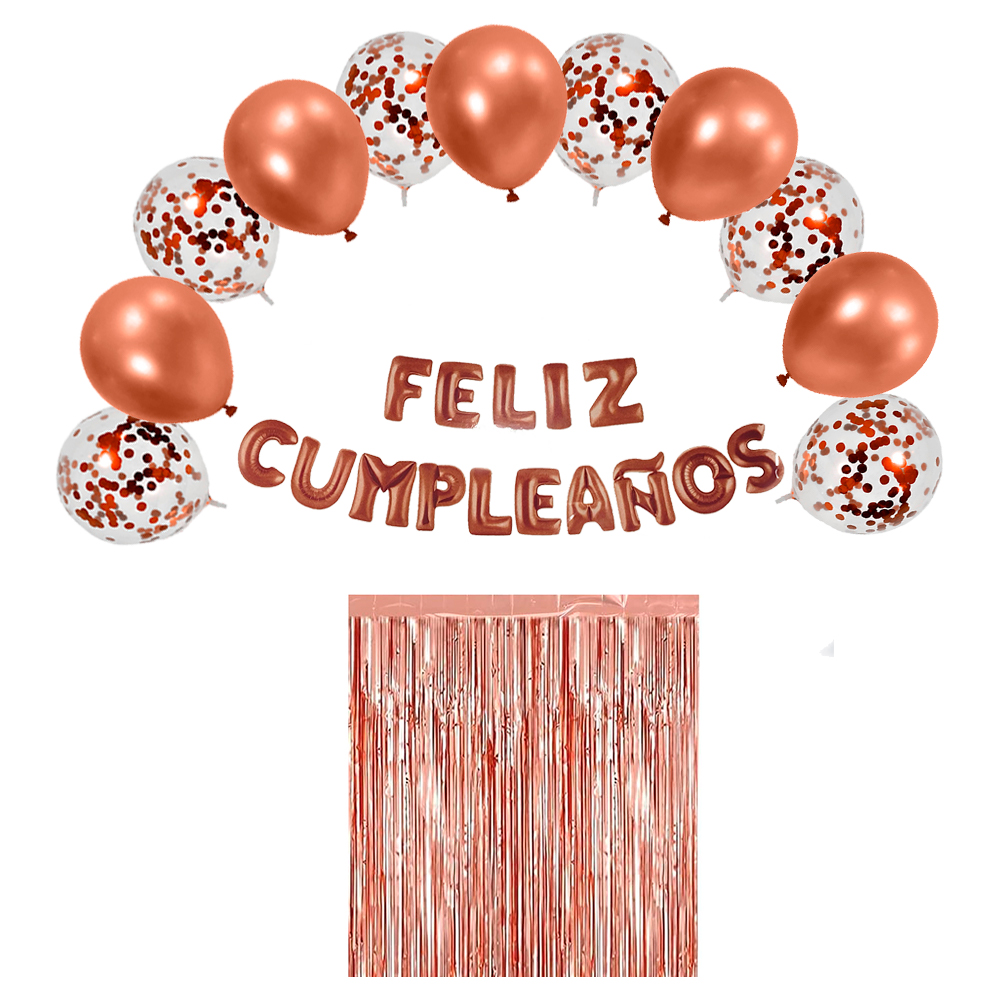 Kit Cobre Feliz Cumpleaños, arreglo, cortina - Decoraciones para Piñatas -  Tienda de Piñatas