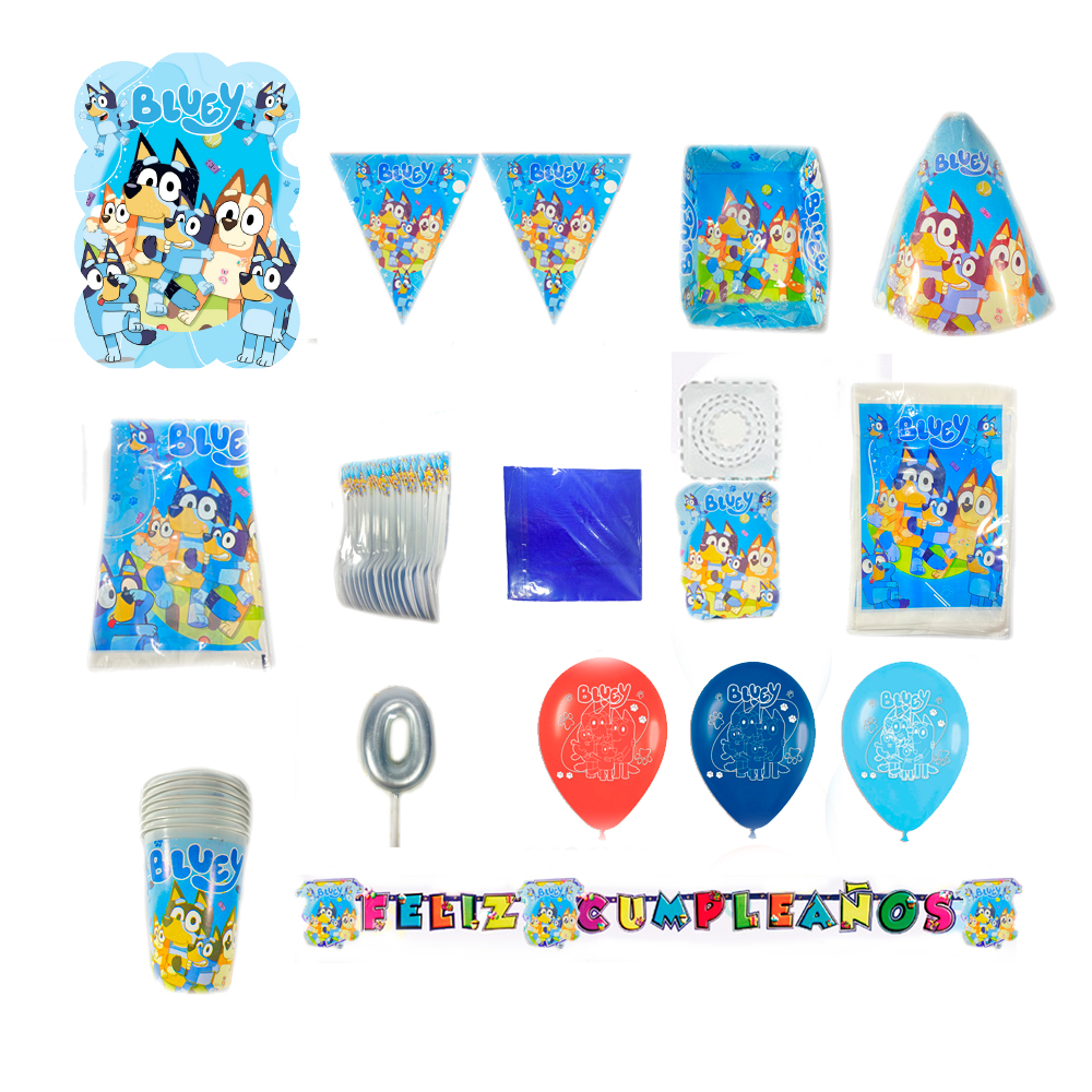 Kit Bluey Cumpleaños x12 personas - Decoraciones para Piñatas
