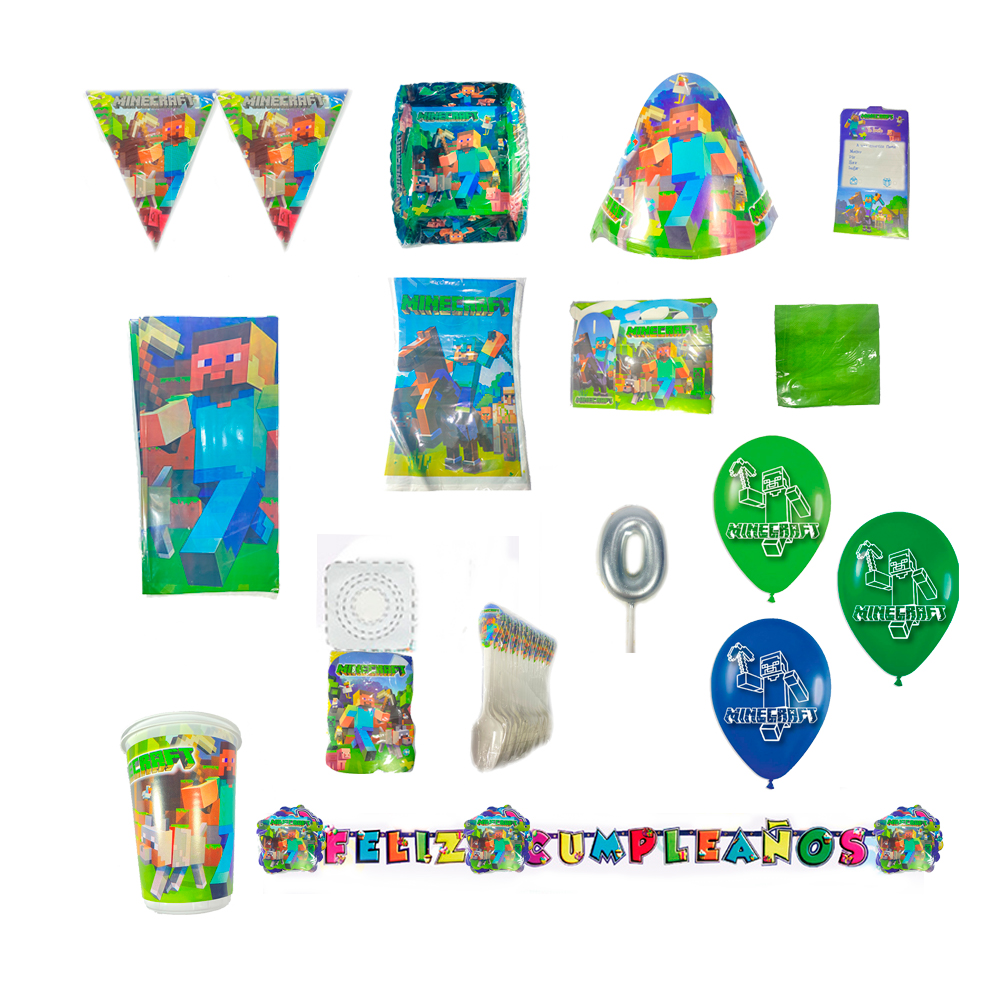 Kit Minecraft Cumpleaños x12 personas - Decoraciones para Piñatas