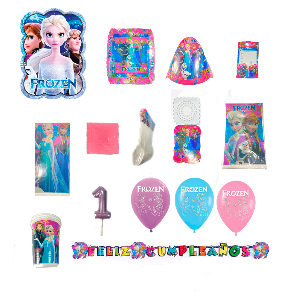 Kit Frozen Cumpleaños x12 personas - Decoraciones para Piñatas - Tienda de  Piñatas